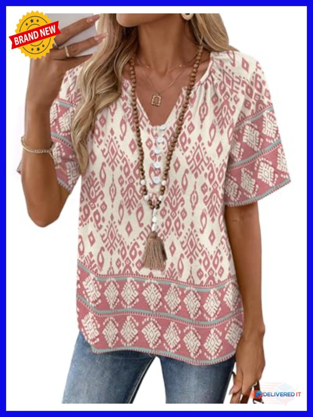 Women's Boho Button Down Short Sleeve Blouse Cotton Blend V-Neck Casual Beach
